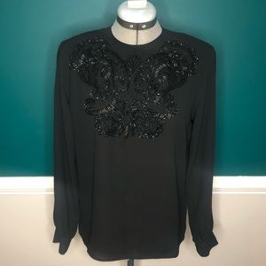 F1 Vintage black beaded button up back blouse